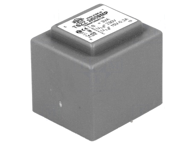 Transformator: ingegoten; 3VA; 230VAC; 15V; 200mA; PCB; IP00; C: 29mm Transformator: ingegoten; 3VA; 230VAC; 15V; 200mA; PCB; IP00; C: 29mm